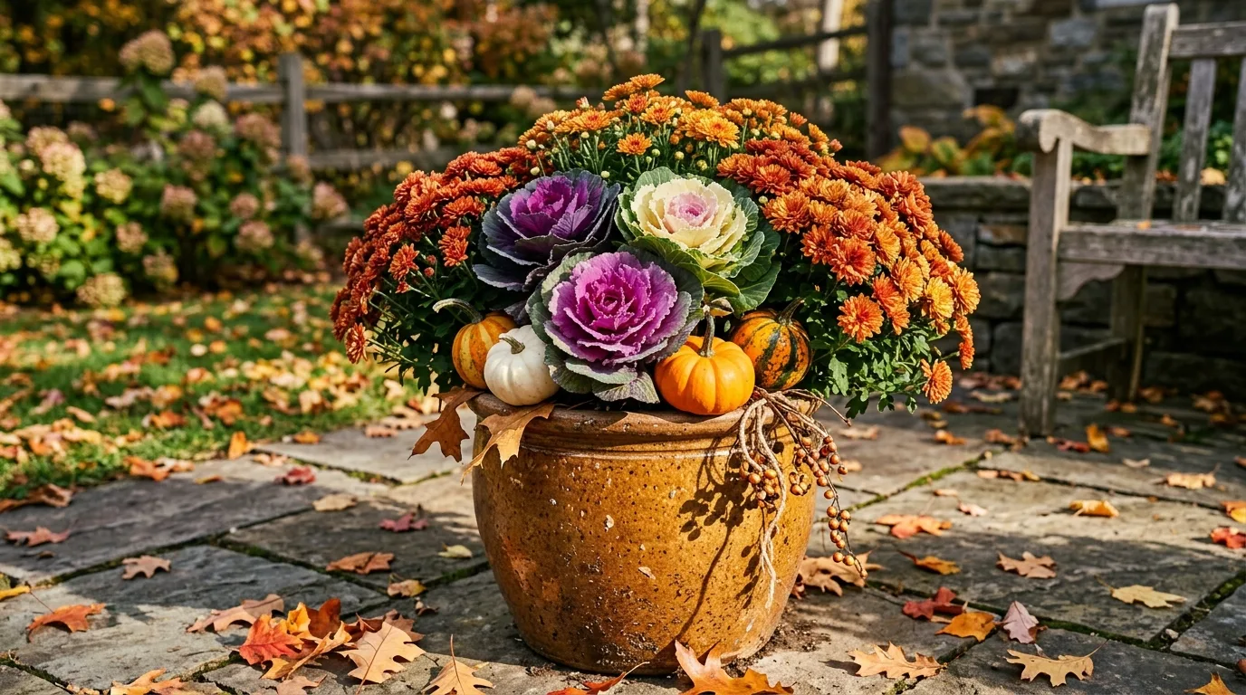 Neutral Fall Planter With Dried Grasses